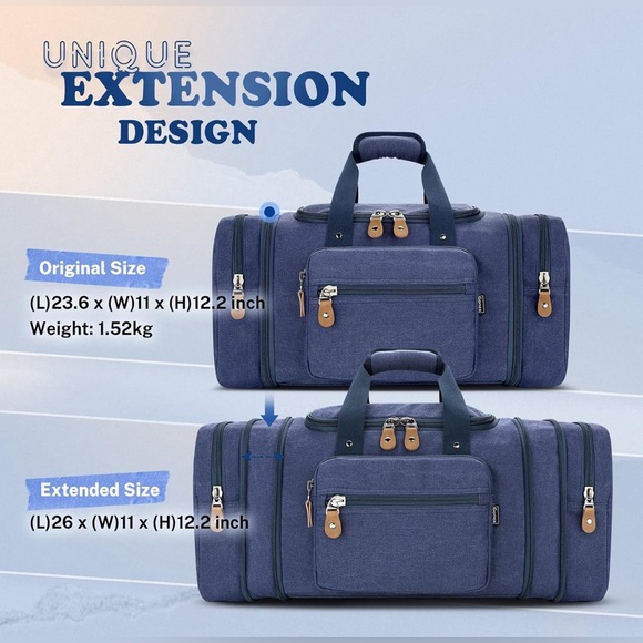 Gonex Canvas Duffle Bag for Travel 60L Expandable Duffel Weekend Overnight NWOT - Picture 10 of 13